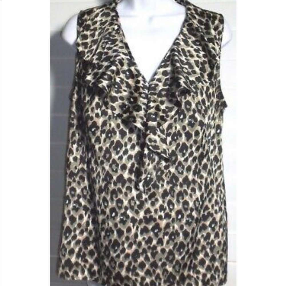Ann Taylor Leopard Print Ruffled Sleeveless Shell